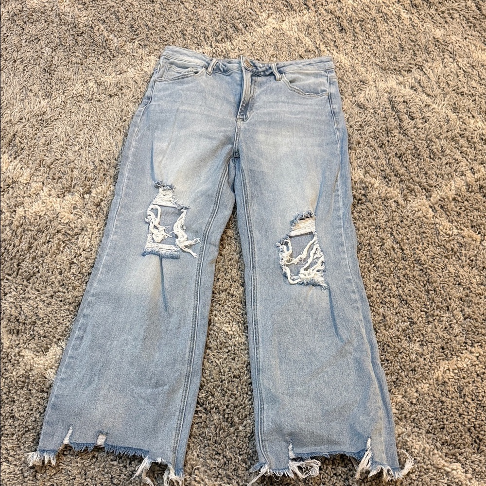 Light Blue Distressed Wide-Leg Jeans for Women